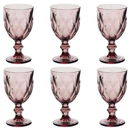 Glasses - Cocktail Glass - Set of 6 - Glassware - Elegant Design - For Wine & Festive Occasions - Dishwasher Safe - 235 ml - Pink