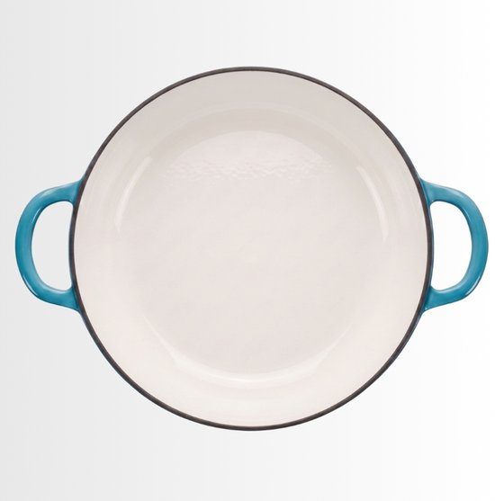Hage gietijzeren braadpan 30 cm, 3 liter, azuurblauw, met deksel en 2 handgreephoezen