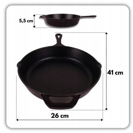 Hage - Gietijzeren Koekenpan - Geëmailleerde Bakpan - Inductie, Gas & Oven - Stevige Handgreep - Gelijkmatige Warmteverdeling - Duurzame Koekenpan voor Dagelijks Gebruik - Ø26cm - Matte Zwart