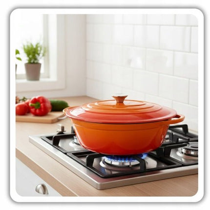 Hage - Braadpan - Geëmailleerde Gietijzeren Braadpan met Deksel - Oven & Inductie Geschikt - Voor Braden, Stoven en Ovenschotels - 6 Liters - 34 x 26 x 18 cm - Oranje