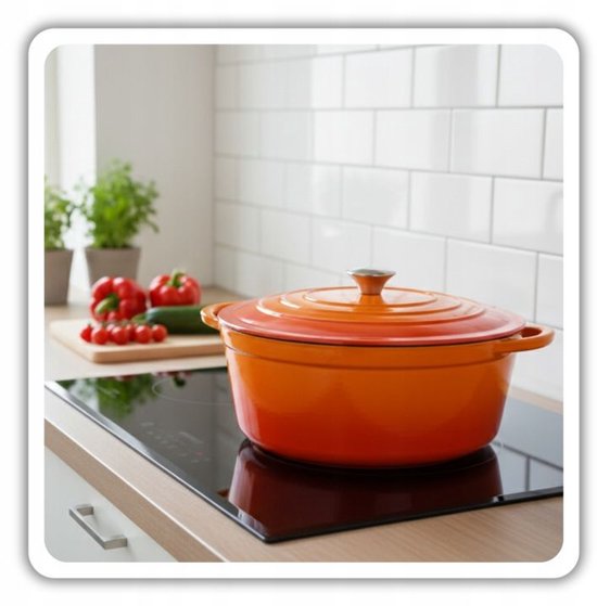 Hage - Bräter - Emaillierter gusseiserner Bräter mit Deckel - Ofen- & Induktionsgeeignet - Zum Braten, Schmoren und für Aufläufe - 6 Liter - 34 x 26 x 18 cm - Orange