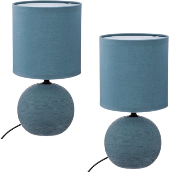 Timéo Ball Table Lamp - Ceramic Lamp - Set of 2 - Modern Table Lamp with Cord - Ambient Lighting for Living Room - Bedroom - Office - 25 cm in Height