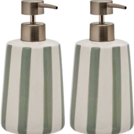 Strio Zeepdispenser - Zeep Pomp - Set van 2 - Luxe Badkamer & Keuken Accessoire - 400 ml - Ø8.6 x 17.3 cm - Dolomiet - Celadon Groen