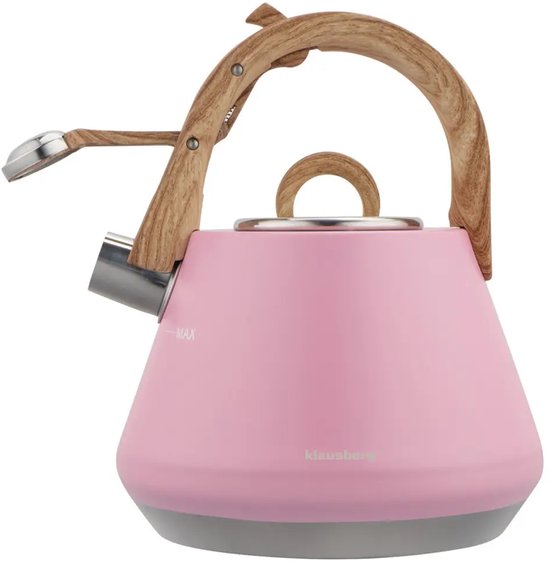 Klausberg - KB-9064 - Fluitketel - RVS Waterketel - Matte Afwerking - Met Fluit - Afneembaar Deksel - Inductie - Gas - Elektrisch - Keramisch - Waterkoker voor Thee en Koffie - 20 cm - 2.5L - Pastelroze
