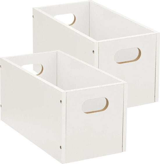 5Five houten opbergmanden wit, set van 2 – kastmand 7 liter, 31 x 15 cm