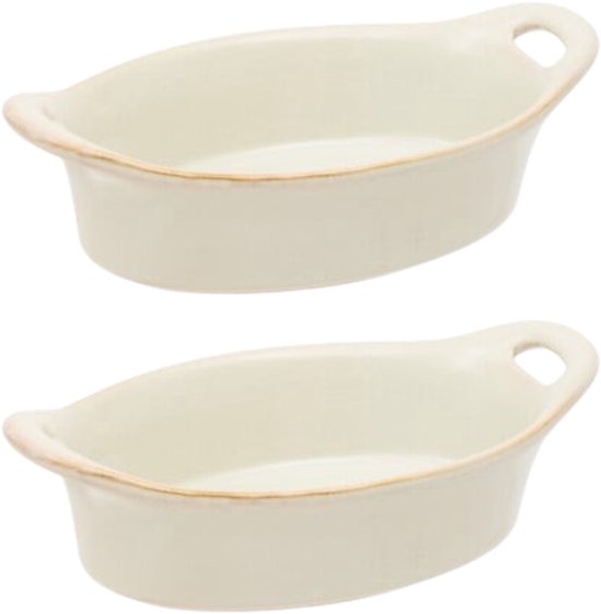 2-Delig Ovenschaal - Ovale Schalen - Serveerschalen - Stoneware Keramiek - Oven Magnetron Vaatwasser - 0.3L - 20.4 x 11,5 x 5.8 cm - Beige