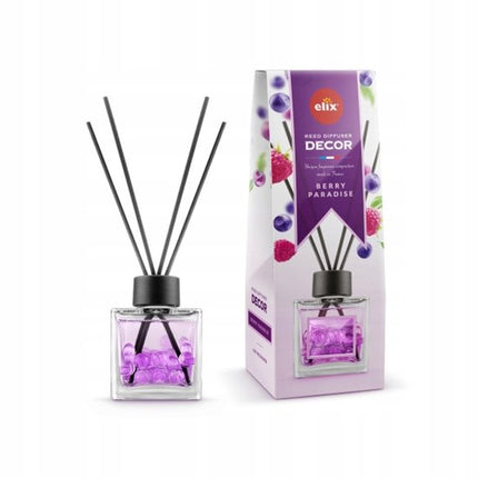 Elix - Geurstokjes - Geurstokjes met Kralen - Luchtverfrisser - Interieur Parfum Diffuser – Geurstokjes Langdurige Geur - Decoratieve Aroma Diffuser - voor Woonkamer & Badkamer - 100ml - Berry Paradise