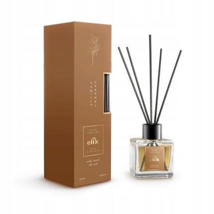 Elix - Geurstokjes Diffuser - Reed Diffuser - Luchtverfrisser - Interieur Parfum - Langdurige Huisgeur - voor Woonkamer, Slaapkamer, Kantoor & Badkamer - 100ml - Vanilla & Caramel