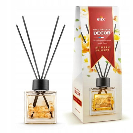 Elix - Geurstokjes - Geurstokjes met Kralen - Luchtverfrisser - Interieur Parfum Diffuser – Geurstokjes Langdurige Geur - Decoratieve Aroma Diffuser - voor Woonkamer & Badkamer - 100ml - Sicilian Sunset