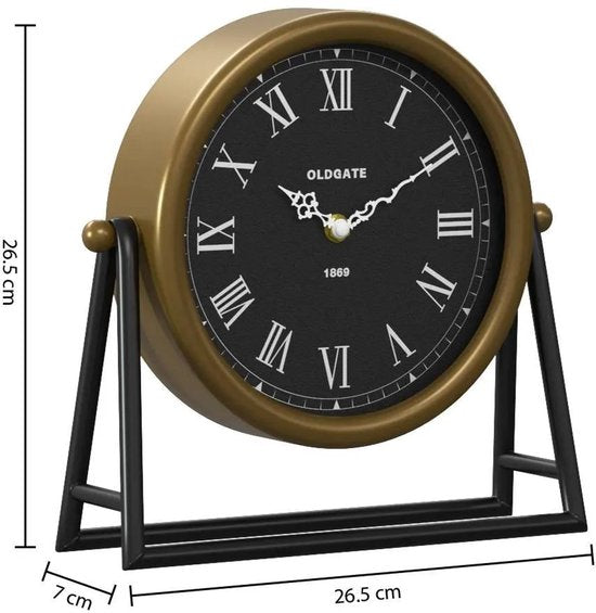 Atmosphera tafelklok Roma goud/zwart, 26 cm hoog, glas en metaal