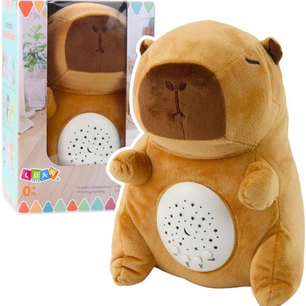 Pluche Capibara met Sterrenprojector - Nachtlampje met 8 Slaapliedjes & Natuurgeluiden - Knuffel met Muziek en Timer - 2 x 1.5V AA-batterijen (niet Inbegrepen) - ca. 24 x 18 x 12 cm - Bruin