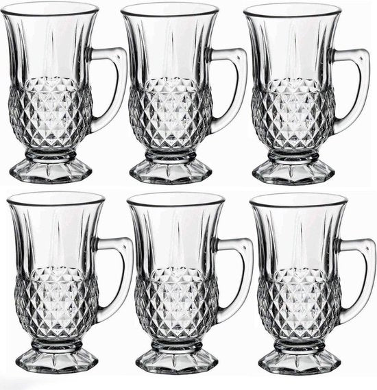 Hakal - Marokkaanse Theepot & Drinkglazen Set - 1.8L - RVS Theepot - 6 Drinkglazen met Handvat 125ml - Transparant & Zilver