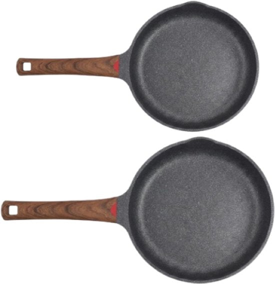 Pannenset - Hapjespannenset - Kookpannenset - Hapjespan 24 cm & 28 cm - Inductie Geschikt - Keramische Antiaanbaklaag - PFOA & PFAS Vrij - Krasbestendig - Met Schenktuit - Zwart