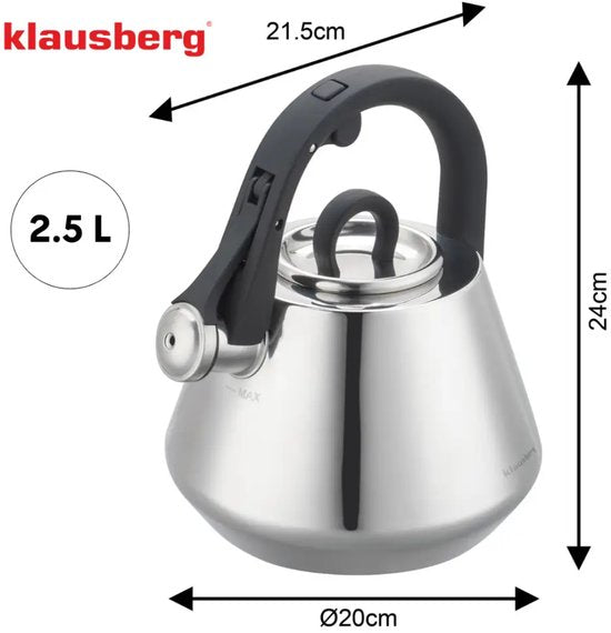 Klausberg 7947 - Whistling kettle - 2.5 litres - Stainless steel - Silver-coloured