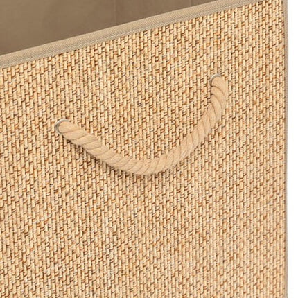 Stemy Opbergbox - Opbergmand met Touwgreep - Opvouwbare Storage Box - Rattan Look Kast Organizer - Decoratieve Opbergmand Doos met Handvat - Multifunctionele Opbergbox - voor Thuis & Woonkamer - Karton - 31 cm - Beige