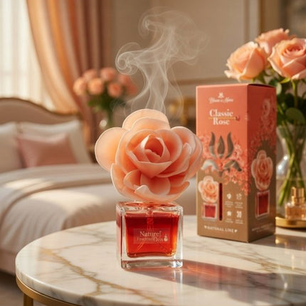 Elix - Bloom at Home Decoratieve Luchtverfrisser - Air Freshener - Geur Diffuser met Bloem - Langdurige Geur - Glas met Sola Bloem - 100ml - Classic Rose