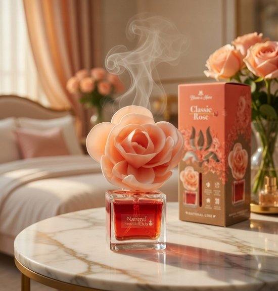 Elix - Bloom at Home Decoratieve Luchtverfrisser - Air Freshener - Geur Diffuser met Bloem - Langdurige Geur - Glas met Sola Bloem - 100ml - Classic Rose