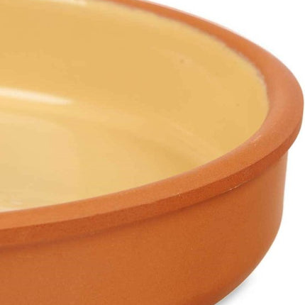 La Dehesa Tapas serveerschaal - 2x stuks - terracotta - geel - D23 x H4 cm - hapjes serveren - ovenschaal - rond