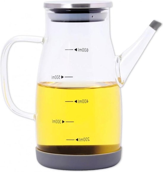 Glazen olie- en azijnfles 600 ml – borosilicaatglas met siliconen dop