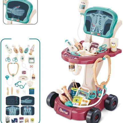 Dokters Speelset - Medische Trolley met EKG - Kinder Dokter Speelgoed - Stethoscoop - Thermometer & Accessoires - Rolstoel Speelset - Educatief & Leerzaam - voor 3+ jaar - 2 x AA-batterijen (niet inbegrepen) - Multicolor