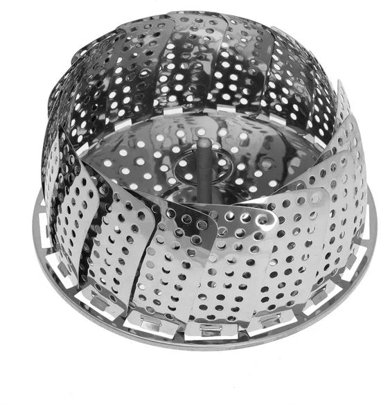 Stoommandje - Stoommandjeset - 2-Delige - Stoommand voor Groenten - Opvouwbaar - Roestvrij Staal - Ø24 cm & Ø28 - Zilver
