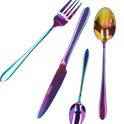 HOMLA - Abele Bestekset - 16-Delig Luxe Bestekset - Iridescent Cutlery Set - Modern Design Tafelbestek - Lepels, Vorken & Messen - RVS - Multicolor