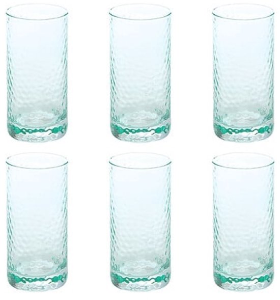 Celia Hoge Drinkglazen - Set van 6 - Waterglazen – Sapglazen – Moderne Glazenset voor Keuken en Tafel - 300ml - Ø6.5 x 13.5 cm - Mintgroen