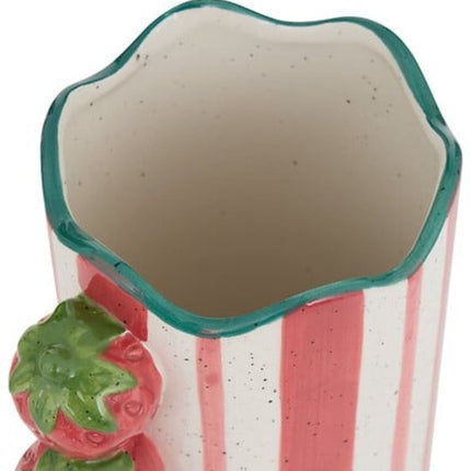 Atmosphera - Keramieken Vaas Fruity Multicolor - 23.5 cm Gestreept - Waterdicht - Aardbei - Strawberry - Vase