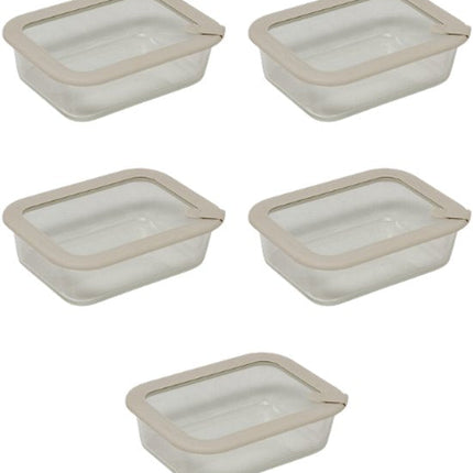 5-Delige - Vershoudbakjesset - Meal Prep Bakjes - Lunchbox - Rechthoekige Bewaardozen van Borosilicaatglas - Magnetron- & Vaatwasserbestendig - 950ml - 20.3 x 15.2 x 6.2 cm - Transparant met Grijs Deksel