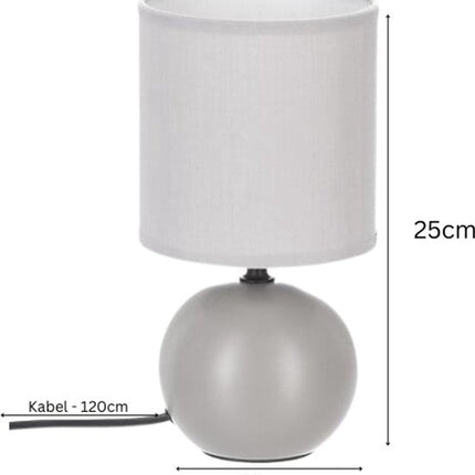 Timéo Bol Tafellamp - Keramische Lamp - Set van 2 - Moderne Tafellamp met Kabel - Sfeerverlichting voor Woonkamer - Slaapkamer - Bureau - 25cm in Hoogte - Grijs