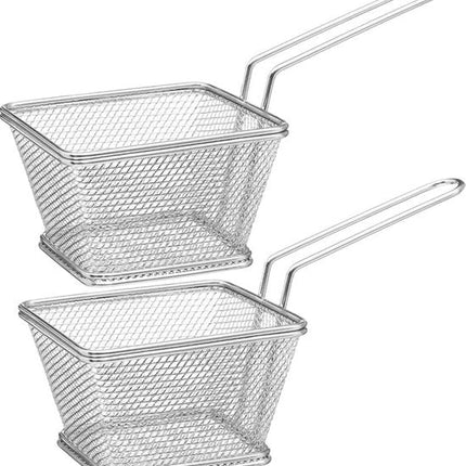 Secret de Gourmet Frietmandje/serveermandje - Set van 4x stuks - zilver - RVS - 20,5 x 9 x 11 cm - Patat/snacks serveren in een mandje