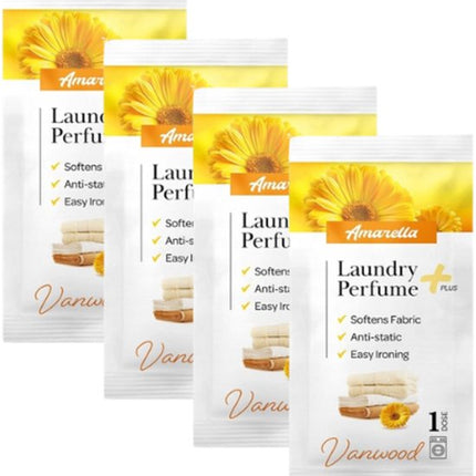 Elix - Amarella Wasparfum - Set van 4 Sachets - Laundry Perfume - Wasverzachter Parfum - Antistatisch Strijkgemak - Langdurig - 10ml Sachet - Vanwood