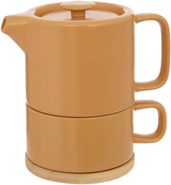 Secret de Gourmet Theepot Penang - Keramiek - met kopje - oker - 10 x 15 cm