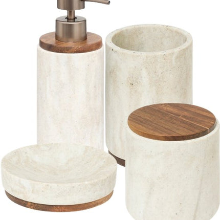 Côme Badkameraccessoiresset - Luxe Badkamer Set - Badkamer Accessoires Set - Zeepdispenser - Tandenborstelbeker - Zeepbakje - Wattenschijfjeshouder - Polyresin - Beige