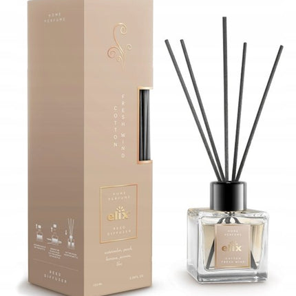 Elix - Geurstokjes Diffuser - Reed Diffuser - Luchtverfrisser - Interieur Parfum - Langdurige Huisgeur - voor Woonkamer, Slaapkamer, Kantoor & Badkamer - 100ml - Cotton & Fresh Wind
