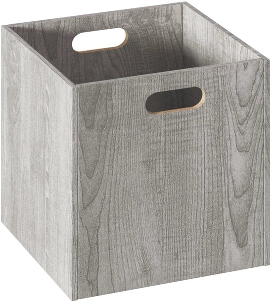 5Five Opbergmand/kastmandje - Grijs wash - 31 x 31 x 31 cm - 29 liter - Vakkenkast manden - Hout - Opvouwbaar - Kisten