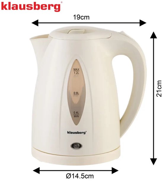 Klausberg KB-9002 waterkoker beige – 1,2 liter, 1100 W, 360° voet – foto 5