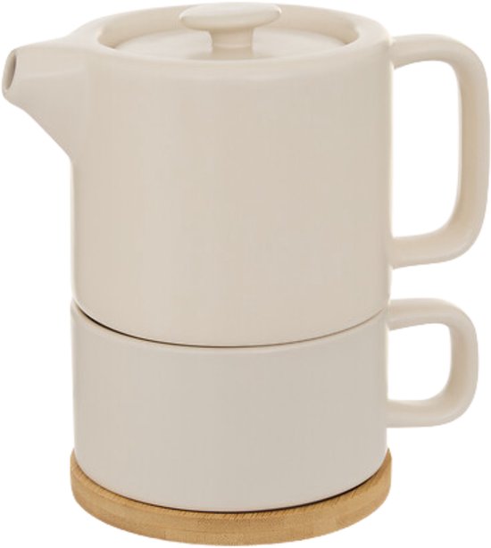 Secret de Gourmet Theepot Penang - Keramiek - met kopje - creme - 10 x 15 cm