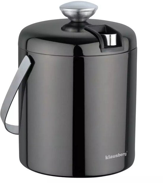 Klausberg KB7656 ijsemmer met tang - zwart roestvrij staal, dubbele thermische wand