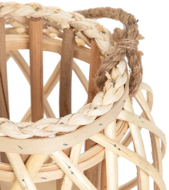 HOMLA - Hohe Laterne Geflochten - Dekoratives Windlicht - Natürliche Stimmungsbeleuchtung - Boho & Skandinavisches Interieur - Kerzenhalter aus Holz - 30 cm - Natur