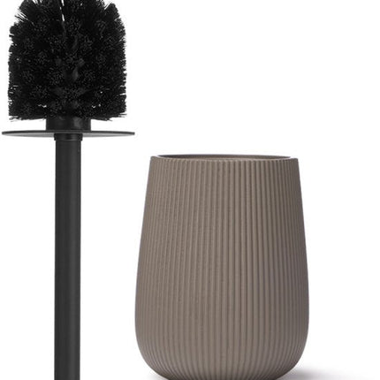 Toiletborstelhouder - Toiletborstel Set met Houder - Gestreept Toilet Accessoire - Mat Zwart RVS Handvat - Borstelhouder Modern - Badkamer Accessoire - 10.5 x 10.5 x 40.5 cm - Grijs