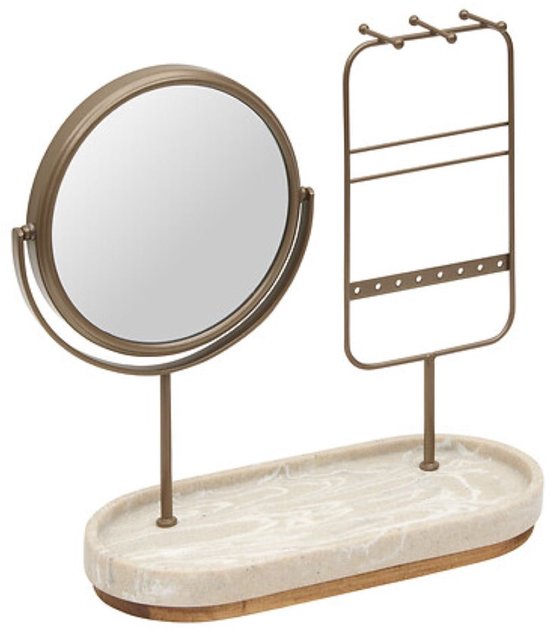 Mirror - Decorative Mirror - Standing Mirror - Table Mirror - Table Decoration - For Living Room & Interior - Polyresin - 25.5 x 11.8 x 27 cm - Beige