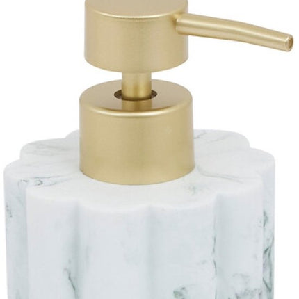 Badkamer Accessoiresset – Moderne Badkamer Accessoires – Zeeppomp 230ml & Tandenborstelhouder Set – Luxe Zeepdispenser & Tandenborstelhouder Set – Polyresin – Wit Marmer
