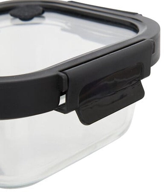 Clipeatplus Glazen Vershoudbakje - Meal Prep & Voedselcontainer - Bewaardoos van Borosilicaatglas - Magnetron & Vaatwasser Bestendig - Vierkant - 0.5 Liters - ca. 15.2 x 15.2 x 6.9 cm - Transparant