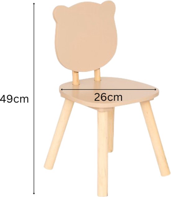 Douceur Bear kinderstoel, set van 2 – MDF en grenen, beige, 26 x 26 x 49 cm – foto 5
