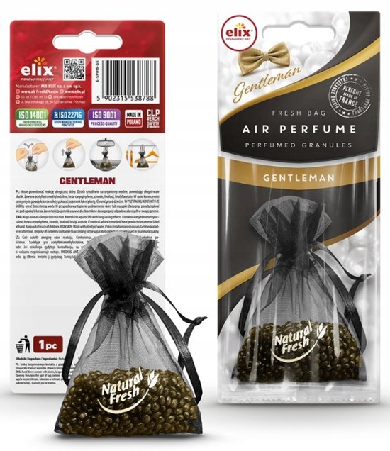 Elix - Fresh Bag Scented Beads Granules - Air Freshener Men's Scent - Car Air Freshener - Long-lasting Fragrance - for Car, Closet & Room - Gentleman