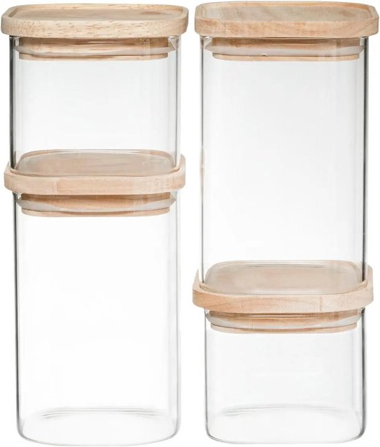 5Five voorraadpotten glas met houten deksel, set van 4 – 500 ml en 1000 ml – foto 2