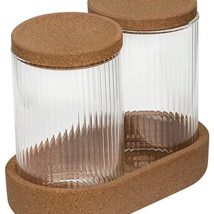 5five - Stijlvolle 3-delige Organizer Set van Glas en Kurk – Transparant
