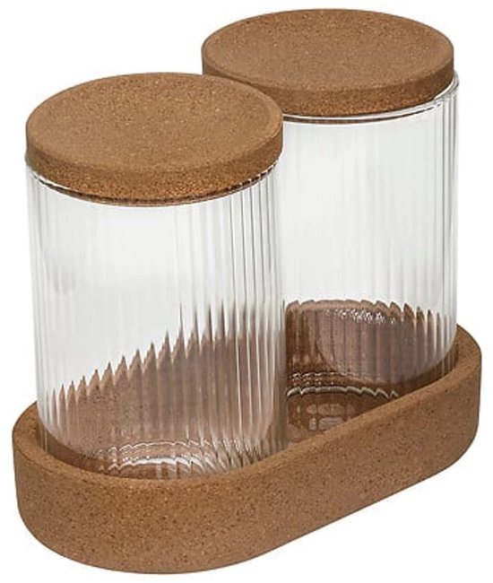 5Five badkamer organizer van glas en kurk – 3-delige set, transparant