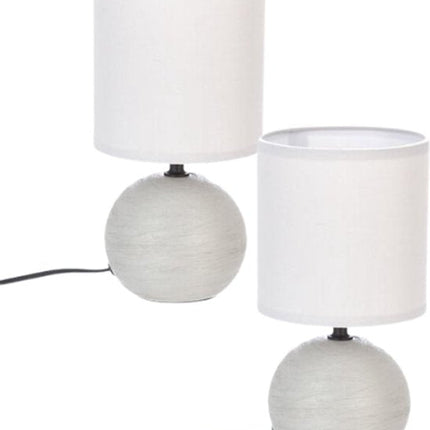 Timéo Tafellamp - Set van 2 - Tafellampen - Gestreepte Bol Lamp - E14 Tafellamp Sfeerverlichting - Keramiek - 25cm in Hoogte - Lichtgrijs